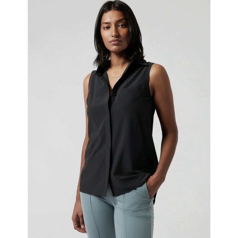 Athleta Urbanite II Tank Plus Womens Button Down Shirt M Black Sleeveless